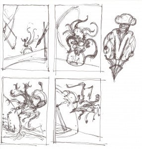 Octo-Winged Dragon Layout Thumbnail Sketches
